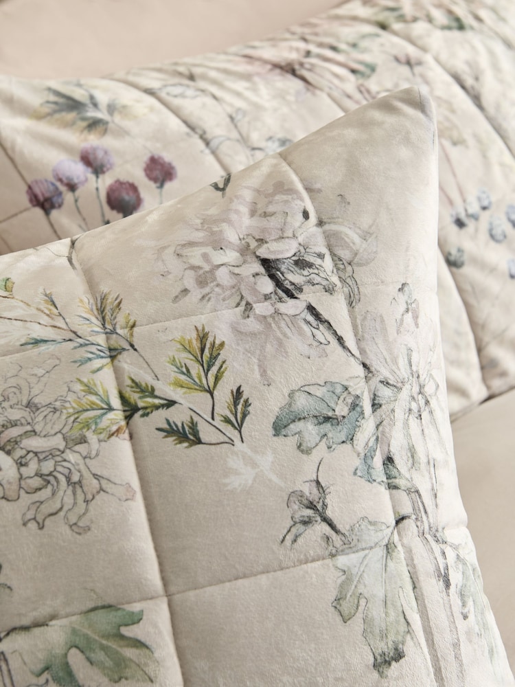 Natural Velvet Floral Print Quilted Duvet Cover and Pillowcase Set - Image 4 of 4 Natural Velvet Floral Print Quilted Duvet Cover and Pillowcase Set - Image 4 of 4