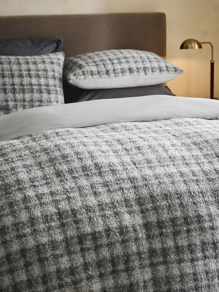Grey Check Supersoft Fleece Duvet Cover and Pillowcase Set - Image 1 of 4 Grey Check Supersoft Fleece Duvet Cover and Pillowcase Set - Image 1 of 4