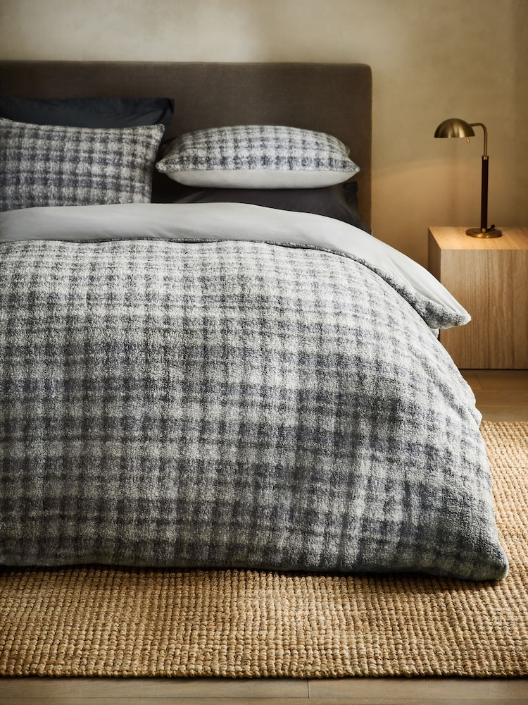 Grey Check Supersoft Fleece Duvet Cover and Pillowcase Set - Image 2 of 4 Grey Check Supersoft Fleece Duvet Cover and Pillowcase Set - Image 2 of 4