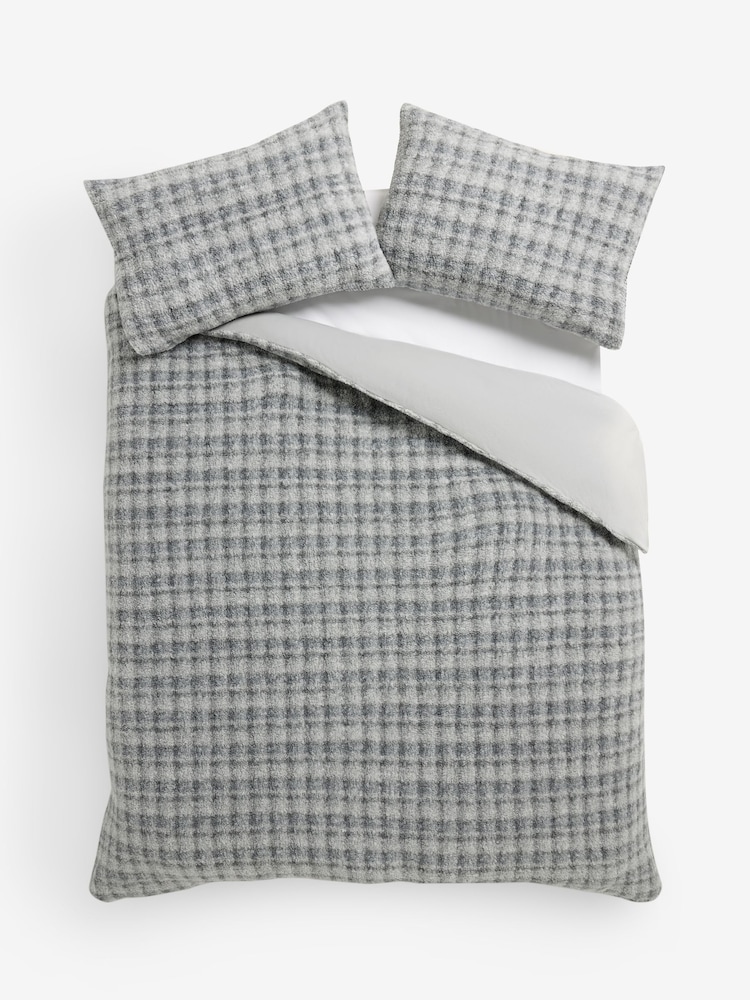 Grey Check Supersoft Fleece Duvet Cover and Pillowcase Set - Image 4 of 4 Grey Check Supersoft Fleece Duvet Cover and Pillowcase Set - Image 4 of 4