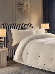 Natural Polka Dot Frill Soft Fleece Duvet Cover and Pillowcase Set - Image 1 of 5