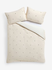 Natural Polka Dot Frill Soft Fleece Duvet Cover and Pillowcase Set - Image 2 of 5