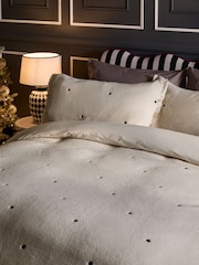 Natural Polka Dot Frill Soft Fleece Duvet Cover and Pillowcase Set - Image 3 of 5