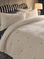 Natural Polka Dot Frill Soft Fleece Duvet Cover and Pillowcase Set - Image 4 of 5