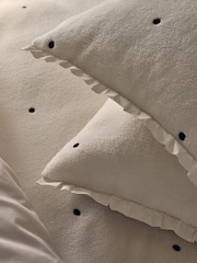Natural Polka Dot Frill Soft Fleece Duvet Cover and Pillowcase Set - Image 5 of 5