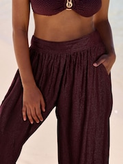 B by Ted Baker Viscose Balloon Beach Chocolate Brown Trousers - Image 2 of 4