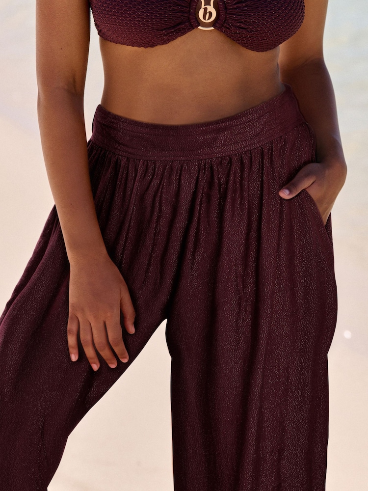 B by Ted Baker Viscose Balloon Beach Chocolate Brown Trousers - Image 2 of 4