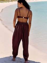 B by Ted Baker Viscose Balloon Beach Chocolate Brown Trousers - Image 3 of 4