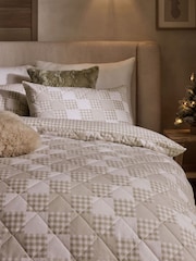 Natural Gingham Quilted Brushed Duvet Cover and Pillowcase Set - Image 1 of 5