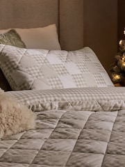 Natural Gingham Quilted Brushed Duvet Cover and Pillowcase Set - Image 4 of 5