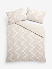 Natural Gingham Quilted Brushed Duvet Cover and Pillowcase Set - Image 5 of 5