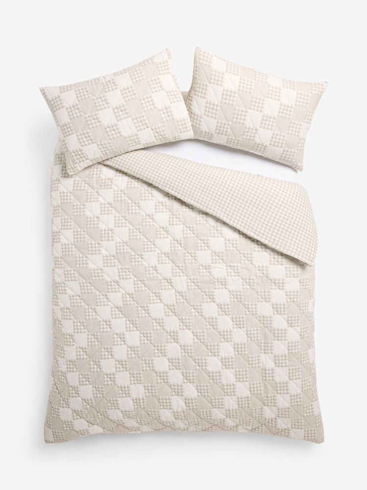 Natural Gingham Quilted Brushed Duvet Cover and Pillowcase Set - Image 5 of 5