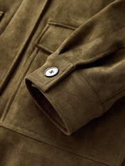 Olive Green Faux Suede Funnel Jacket - Image 7 of 9