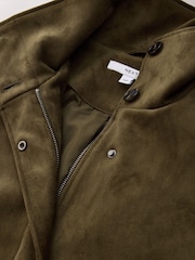 Olive Green Faux Suede Funnel Jacket - Image 8 of 9