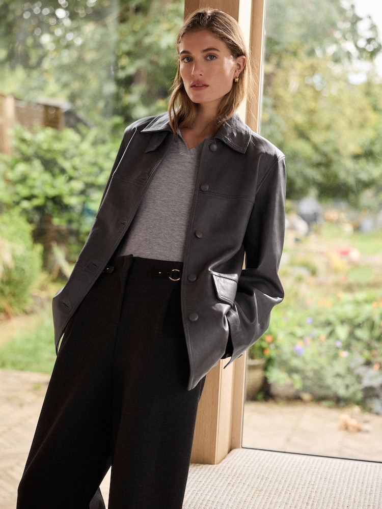 Charcoal Grey N. Premium Leather Chore Jacket - Image 1 of 7 Charcoal Grey N. Premium Leather Chore Jacket - Image 1 of 7