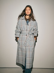 Kariert, Neutral - Belted Midi Trench Coat - Bild 1 von 10