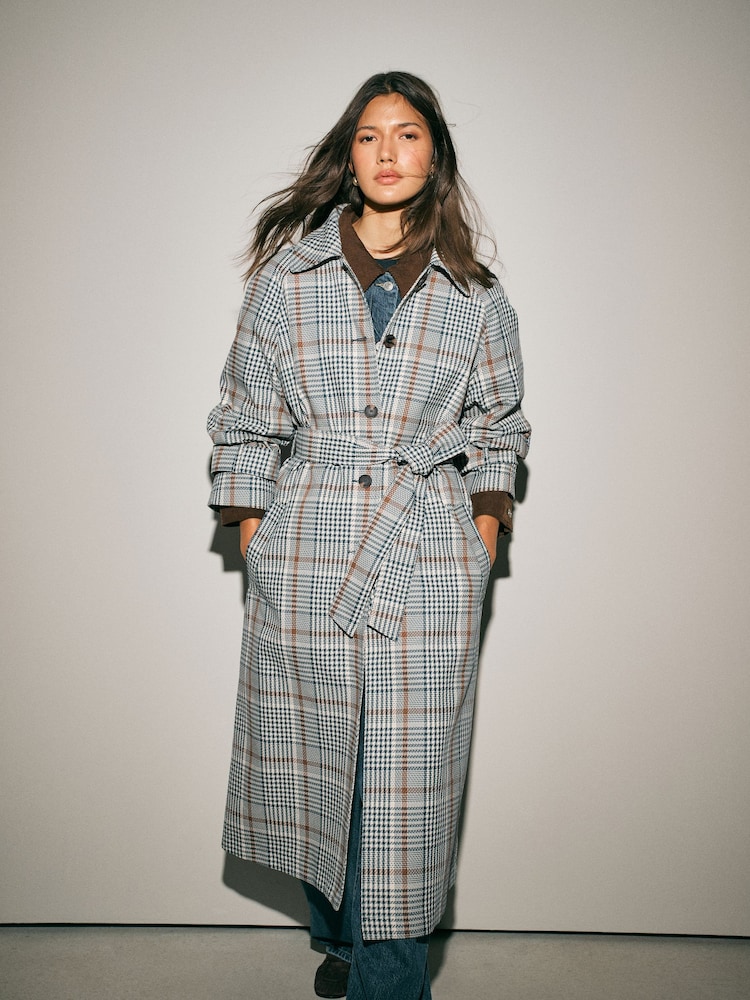 Kariert, Neutral - Belted Midi Trench Coat - Bild 1 von 10 Kariert, Neutral - Belted Midi Trench Coat - Bild 1 von 10
