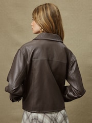 Olive Green Faux Leather Jacket - Image 3 of 7