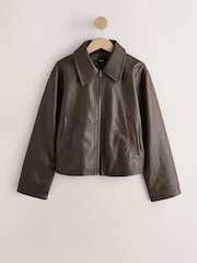 Olive Green Faux Leather Jacket - Image 5 of 7