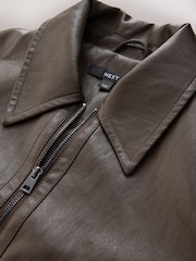 Olive Green Faux Leather Jacket - Image 6 of 7