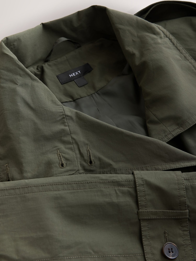 Khaki Green Shower Resistant Funnel Neck Trench Coat - Image 10 of 10 Khaki Green Shower Resistant Funnel Neck Trench Coat - Image 10 of 10