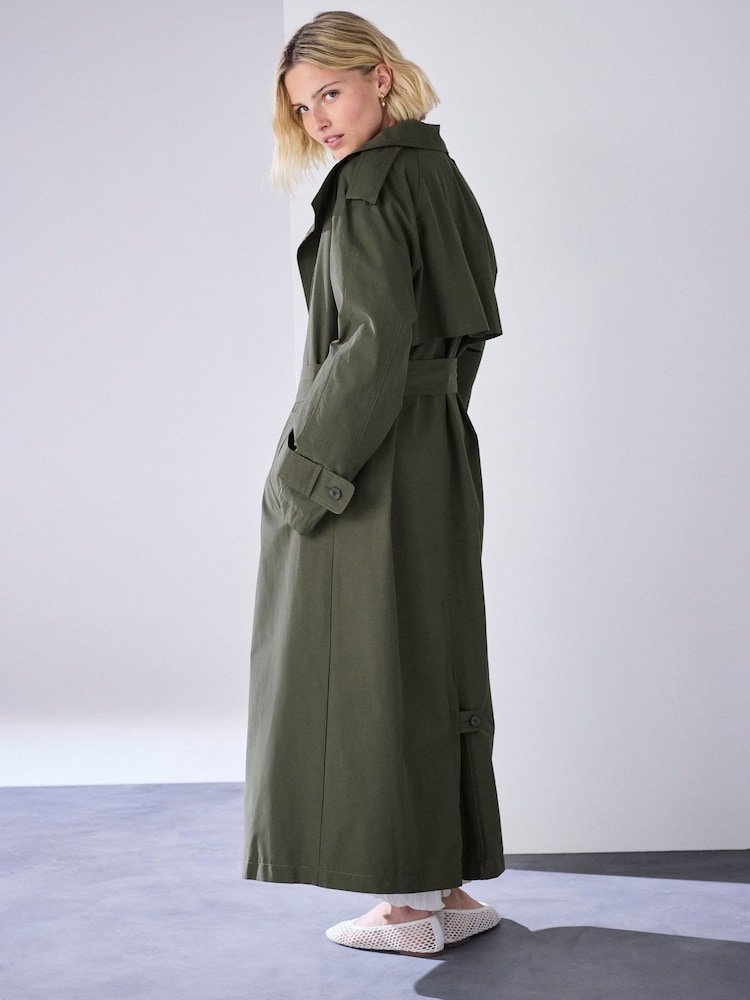 Khaki Green Funnel Trench Coat - Image 2 of 3 Khaki Green Funnel Trench Coat - Image 2 of 3