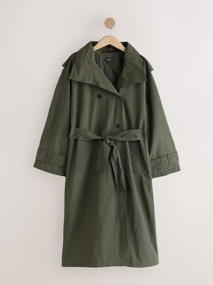 Khaki Green Funnel Trench Coat - Image 3 of 3 Khaki Green Funnel Trench Coat - Image 3 of 3
