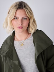 Khaki Green Shower Resistant Funnel Neck Trench Coat - Image 6 of 10