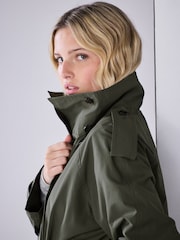 Khaki Green Shower Resistant Funnel Neck Trench Coat - Image 7 of 10