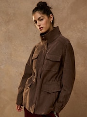 Chocolate Brown Faux Suede Cinched Jacket - Image 1 of 9