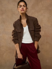 Chocolate Brown Faux Suede Cinched Jacket - Image 3 of 9