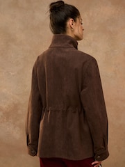 Chocolate Brown Faux Suede Cinched Jacket - Image 4 of 9