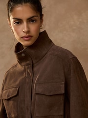 Chocolate Brown Faux Suede Cinched Jacket - Image 5 of 9