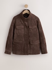 Chocolate Brown Faux Suede Cinched Jacket - Image 6 of 9