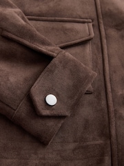 Chocolate Brown Faux Suede Cinched Jacket - Image 8 of 9
