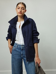 Navy Faux Suede Funnel Jacket - Image 2 of 9