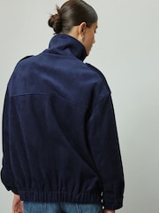 Navy Faux Suede Funnel Jacket - Image 3 of 9