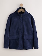Navy Faux Suede Funnel Jacket - Image 6 of 9