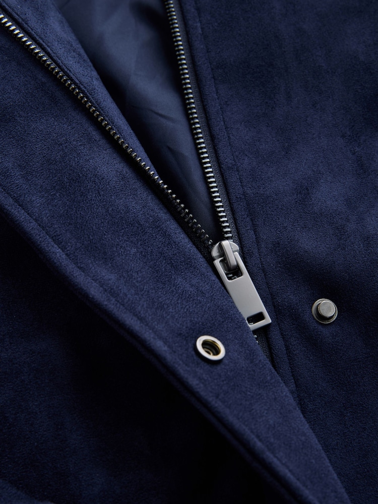 Navy Faux Suede Funnel Jacket - Image 9 of 9