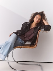 Chocolate Brown Ditsy Bomber Jacket - Image 2 of 8