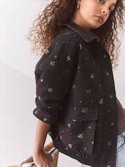 Chocolate Brown Ditsy Bomber Jacket - Image 3 of 8