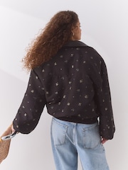 Chocolate Brown Ditsy Bomber Jacket - Image 4 of 8