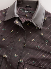 Chocolate Brown Ditsy Bomber Jacket - Image 6 of 8
