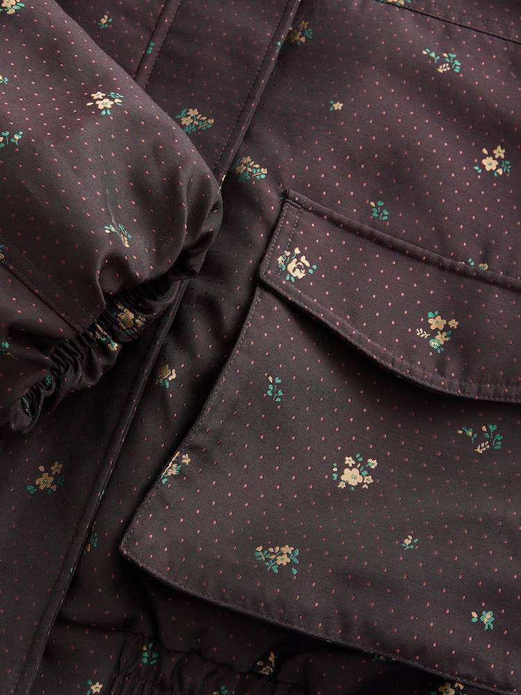Chocolate Brown Ditsy Bomber Jacket - Image 8 of 8 Chocolate Brown Ditsy Bomber Jacket - Image 8 of 8