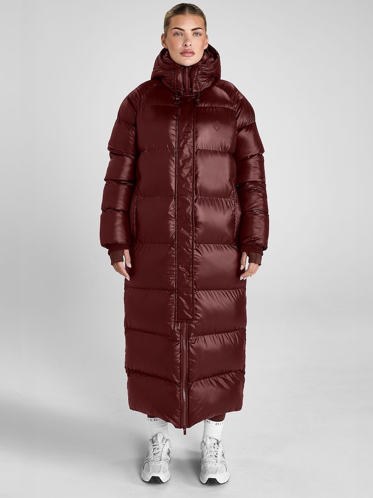 Aztec Diamond Red Heavy Quilted Long Puffer Coat - Image 1 of 7 Aztec Diamond Red Heavy Quilted Long Puffer Coat - Image 1 of 7