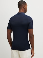 River Island Blue Muscle Fit Ribbed Polo Shirt - Image 2 of 5