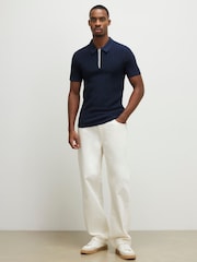 River Island Blue Muscle Fit Ribbed Polo Shirt - Image 3 of 5