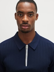 River Island Blue Muscle Fit Ribbed Polo Shirt - Image 4 of 5