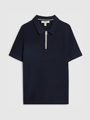 River Island Blue Muscle Fit Ribbed Polo Shirt - Image 5 of 5