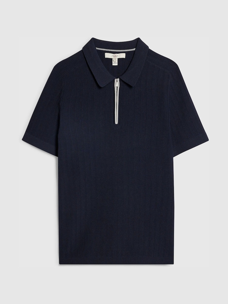 River Island Blue Muscle Fit Ribbed Polo Shirt - Image 5 of 5